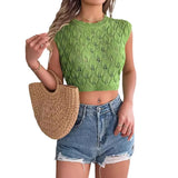Wind Shooting Spring And Summer Hollow Leaves Exposed Umbilly Knitted Sweater Holiday Tops Women's