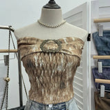 Fongt Style Retro Brae Waist-Dyed Wear Sexy Shoulder-Wrapped Sleeveless Top 8886