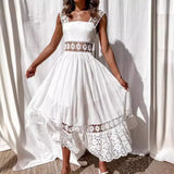 Fongt New Fashion Lace Sleeveless Splicing Large Swing Dress Dress