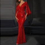 Fongt 2025 New Sexy Dress Open Fork Solid Color Selys Long Drag Evening Dress