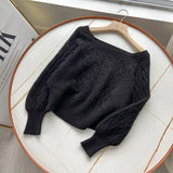 Square Neck Short Sweater Women Elegant Chic Casual Knitted Pullovers Autumn Korean Soft Sexy Knitwear Female