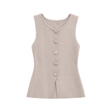 Fongt Homemade New Women's Classic Soft Buckle Vest Blouse 5039394