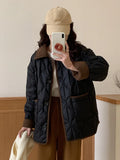 Corduroy Splicing Down Jacket Female 2024 Winter Fashion Design Sense Ling Warm Small Fragrant Wind White Duck Down Coat-Outfit