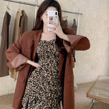 Women Trendy Folds Vintage Puff Sleeve Slim Square Collar Popular Leopard All-match Sexy Ladies Vestidos Harajuku