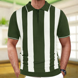 Fongt Men's Summer New Striped Spliced Knitted Knitted Short-Sleeved Polo Shirt Tide