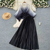 Fongt Suit Female Strap To Waist Gradient Color Pressure Folding Shirt High Waist 100 Folded Skirt Two Sets