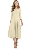 Fongt Women's Clothing 2025 Spring New Dress Fashion Casual Fold Seven-Sleeve Solid Dress