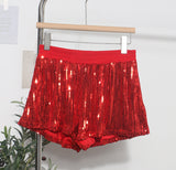 Fongt Shooting Babes Shiny Shiny Splicing Loose Waist Shorts Design Feel Thin Broad Leg Hot Pants 9053