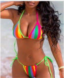 Rainbow Striped Bikini Swimwear Women 2022 Bandage High Cut Push Up Thong Swimsuit Summer Bathing Suit Micro Bikini
