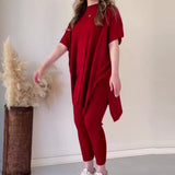 Fongt The Autumn Of 2025, The New Round-Neck Bat Shirt Is A Large-Size Loose Knitted Knitted Casual Two-Piece Set.