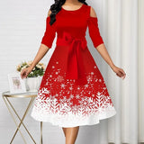 Long Sleeve V-neck Snowflake Print