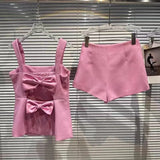 Summer Short 2 Pieces Sets Sexy Backless Bowknot Camisole Tops Shorts Pants Two Piece Sets Women 2 Piece Sets Women