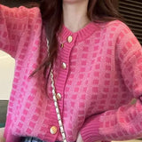Fongt Style Short Temperament Socialite Small Sweater Hot Style Coat Jacket Small Fragrant Wind Pink Plaid Sweater Woman-Outfit