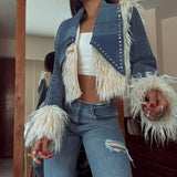 Fongt And Winter Long-Haired Cowboy Splicing Metal Coat Women Warm Comfortable Fashion Temperament Retro Feel Out Of The Street Eye