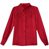 Fongt Spring 2023 New Shirt High-End Satin Stitching Lace Long-Sleeved Shirt-Outfit