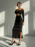 Fongt Tight Knitted Set Autumn/Winter 2023 New Women's Long-Sleeved Sweater Skirt