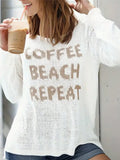 Fongt Collar Long Sleeve Side Open Letter Knitted Sweater Women Casual Long Sleeve Top