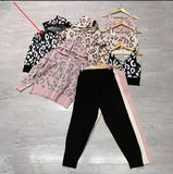 Women Knitted 3 Piece Sets Chic Leopard Print Hooded Cardigan+Crop Tops+ Knitted Harem Pants Outfits Korean Sweater