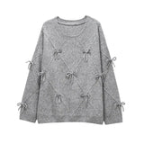 Fongt New Women's Fashion Casual Round Neck Sweet Bow Shirt