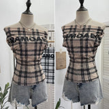 Fongt Lattice One-Word T-Shirt T-Shirt Irregularly Printed Sleeveless Top 8023