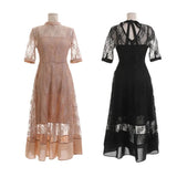 Fongt Temperament Lace Dress Woman 2025 Summer Famous Woman's Perspective Mesh + Slings Slimming Large Styling