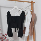 Fongt Bow Collar Long Sleeve Shirt Short Umbilly Pure Lust Wind Shoulder Coat 8829