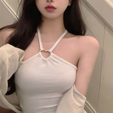 Fongt Temperament Sexy Female Knitting Irregular Slimming Sling Vest Hanging Neck Cross Pure