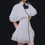Fongt Temperament Lotus Leafy Skirt In Autumn 2025 New Collar Three-Dimensional Flowers Slimming Dress Women's