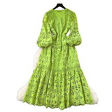 Fongt Fashion Dress Women 2025 Spring New French Waist Display Thin Hollow Hook Lace Leaves Side Dress