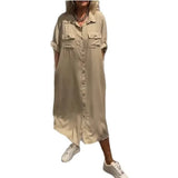 Fongt Summer New Women's Fashion Casual Single-D Row Buckle Short-Sleeved Dress Women