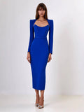 Fongt New Women's Autumn New Horn Long-Sleeved Belt Dress Fashion Temperament