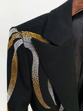 STREET Newest Fashion 2023 Designer Runway Suit Set Women's Colorful Diamonds Belted Blazer Flare Pants Suit
