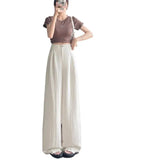 Fongt Anti-Frinkle Silk Linen Pants Women Summer Thin Ice Silk Cotton High Waist Hanging Mountain Suit Wide Leg Pants