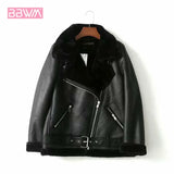Locomotive Retro with Belt Riding Winter Women's Jacket Long-sleeved Lapel Padded Warm Black Zip Chic Female Coat