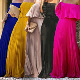 Fongt Summer New Women's Chiffon Solid Dress Sexy Shoulder Wrapped Chest Pressed Temperamental Party