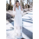 Fongt Spring And Summer Female Bohemian Beach White Cotton Wrinkled Dress Solid Color Long