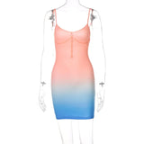 Hollow Out Party Dresses Women Rave Clubwear Gradient Pink Cute Outfits Spaghetti Strap Bodycon Mini Dress 2021