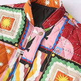 Fongt And Winter New Women's Baseball Collar Print Cotton Jacket Loose Leisure Cotton Coat