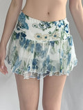Fongt Babes Wind Screen Printing Irregular Lace Low-Rise Mini Skirt Holiday Thin Thin Short Skirt