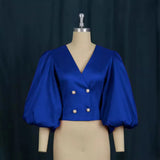 Fongt Collar Lantern Sleeve Button-Down Shirt Repair Short Party Women's Shirt Tops