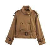 Fongt Women's 2025 New Long-Sleeved Tie With Waist-Slanted Lint Double-Dbutled Short Jacket