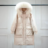 Winter Down Coat Women Long Parkas Luxury Real Raccoon Fur Hooded Female Loose Fashion Duck Down Puffer Jacket