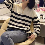 Semi-Zipper Pullover Sweater Lazy Style Loose Lapel Sweater Korean Style Shoulder Sleeve Blouse Outside The Woman-Outfit