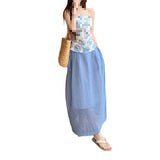 Fongt Flower Hoisted With Slings With Blue Half-Dressed Women 2025 Summer New Holiday Style Sweet And Spicy Two Sets