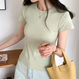 Basic Grey Shoulder T-Shirt Women's Short-Sleeved Round-Necked T-Shirt Threaded To Show A Thin Blouse In