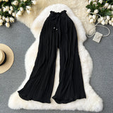 Fongt Wear High-Rise Straps With A Hundred Laps Of Casual Pants Women Micro-Fat Large Size Showing Lean Meat Hangings Wide Legs Of Hundreds Of Folded Trousers