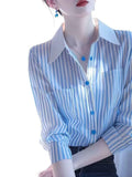 Fongt Super-Look Unique Beautiful Beautiful Blue And White Striped Polo Collar Shirt Women 2025 New Female Light Luxury Premium Sense