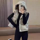 90 White Duck Down Vest Female 2024 Autumn / Winter Advanced Sense Korean Version Thickened Hooded Vest Light Luxury Vest Clip-Outfit