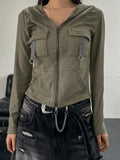 Fongt Wind Pocket Splicing Zipper Short Jacket Women's Autumn Hooded Casual New Top