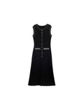 Fongt Elegant Sleeveless Round-Necked Pearl Knitted Long Dress Summer New High-End Simple Dress